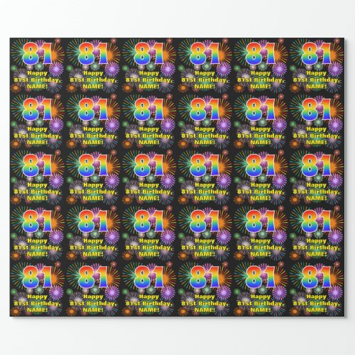 81st Birthday Fun Fireworks Rainbow Look  81 Wrapping Paper