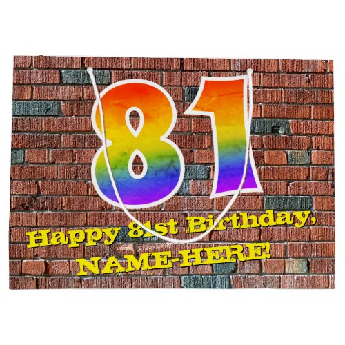 81st Birthday Fun Graffiti_Inspired Rainbow  81 Large Gift Bag
