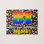 [ Thumbnail: 81st Birthday — Fun, Loving Heart Shapes + “81” Jigsaw Puzzle ]