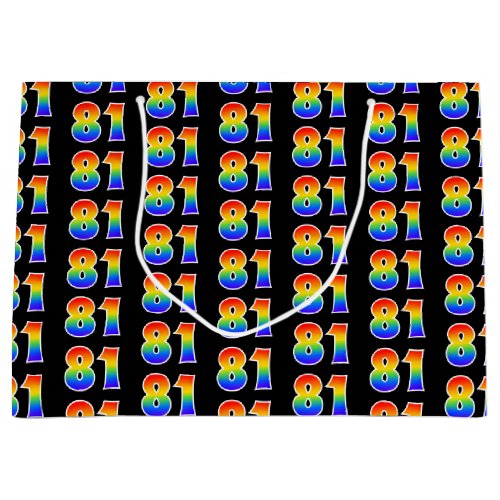 81st Birthday Fun Rainbow Event Number 81 Pattern Large Gift Bag