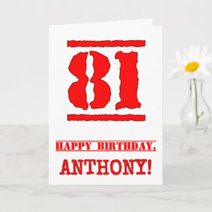 81st Birthday: Fun, Red Rubber Stamp Inspired Look Card