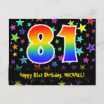 [ Thumbnail: 81st Birthday: Fun Stars Pattern, Rainbow 81, Name Postcard ]