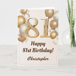 81st Birthday Gold Balloons and Confetti Birthday Card