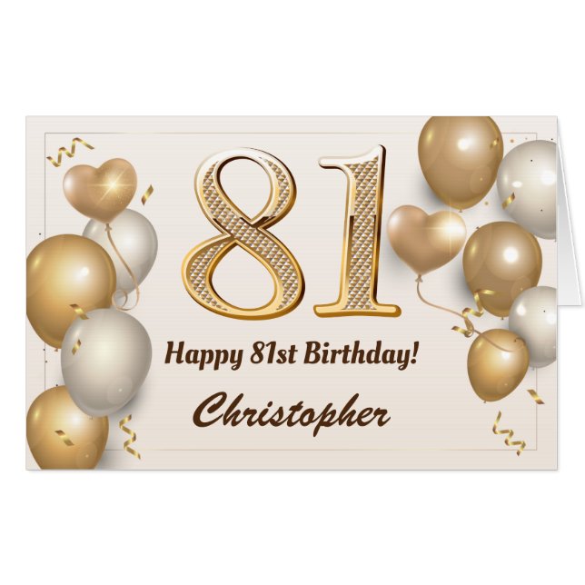 81st Birthday Gold Balloons Confetti Extra Large Card (Front Horizontal)