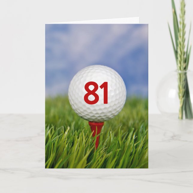 81st Birthday Golf Ball on Red Tee  Card (Front)