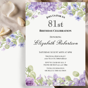 81st Birthday Invitation Elegant Purple Floral