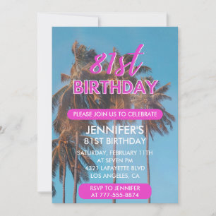 81st birthday invitation Summer Pink Palm tree