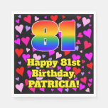 [ Thumbnail: 81st Birthday: Loving Hearts Pattern, Rainbow # 81 Napkins ]