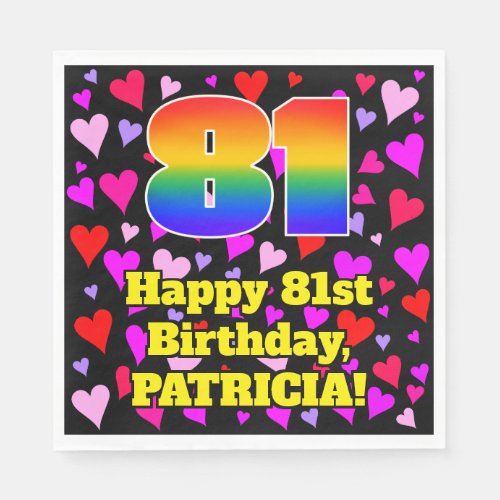 81st Birthday Loving Hearts Pattern Rainbow  81 Napkins
