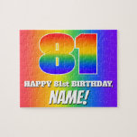 [ Thumbnail: 81st Birthday — Multicolored Rainbow Pattern “81” Jigsaw Puzzle ]