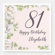 81st Birthday Napkin Blush Pink Floral Peonies