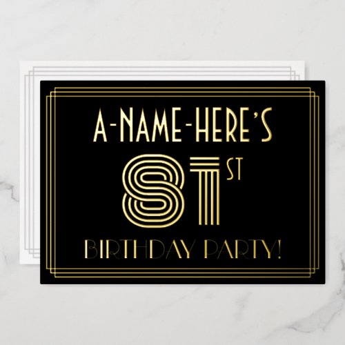 81st Birthday Party  Art Deco Style 81  Name Foil Invitation