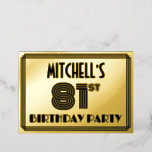 [ Thumbnail: 81st Birthday Party — Art Deco Style “81” & Name Invitation ]