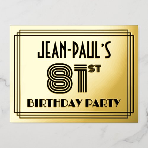 81st Birthday Party  Art Deco Style 81  Name Foil Invitation Postcard