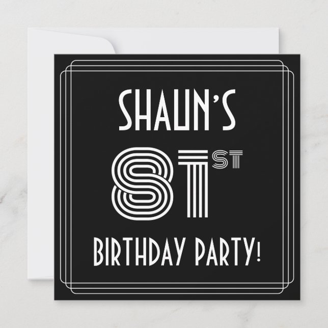 81st Birthday Party: Art Deco Style w/ Custom Name Invitation (Front)