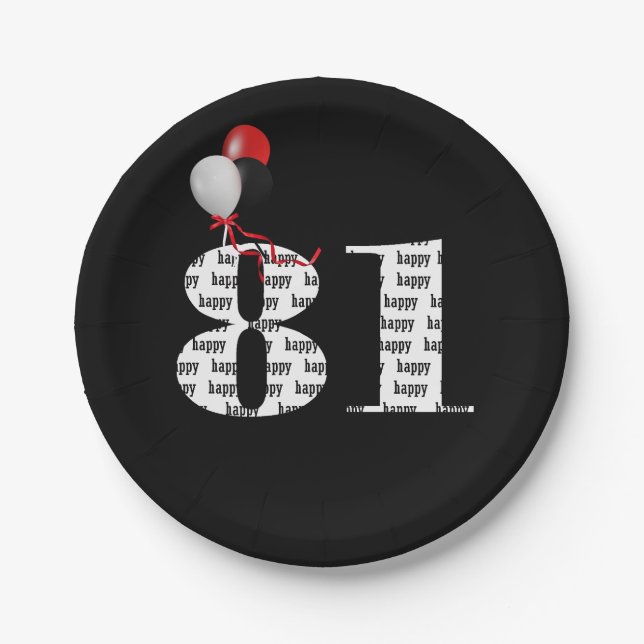 81st birthday party balloons paper plates (Front)