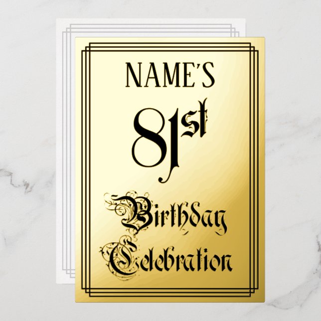 81st Birthday Party — Elegant Script + Custom Name Foil Invitation (Front/Back)