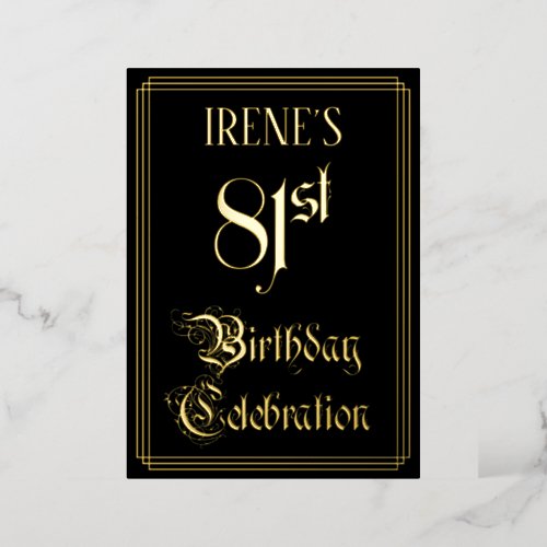 81st Birthday Party  Fancy Script  Custom Name Foil Invitation