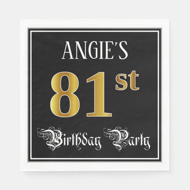 81st Birthday Party — Fancy Script, Faux Gold Look Napkins (Front)
