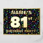 [ Thumbnail: 81st Birthday Party — Fun, Colorful Stars Pattern Invitation ]