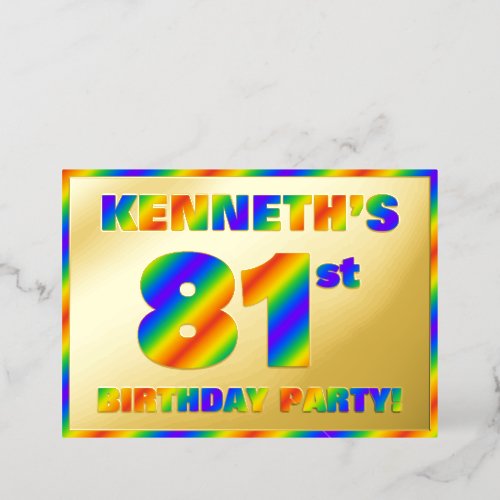 81st Birthday Party  Fun Rainbow Spectrum 81 Foil Invitation