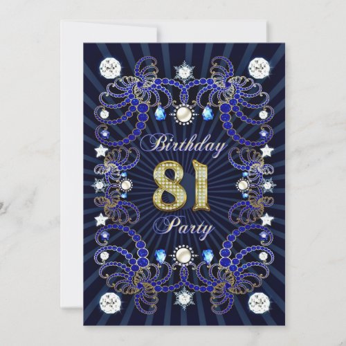 81st birthday party invite with masses of jewels