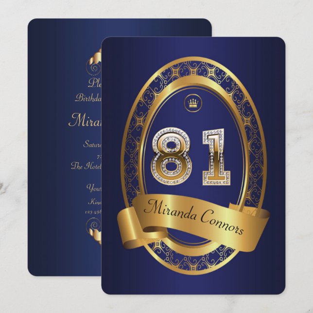 81st,birthday party woman man,elegant color invitation (Front/Back)