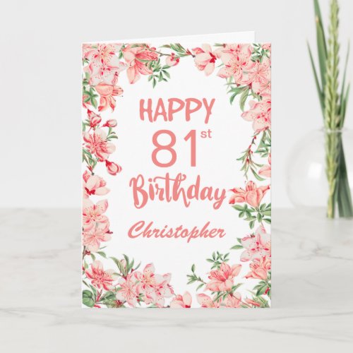81st Birthday Pink Peach Peonies Watercolor Floral Card