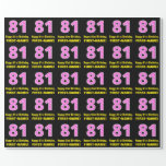 [ Thumbnail: 81st Birthday: Pink Stripes and Hearts "81" + Name Wrapping Paper ]