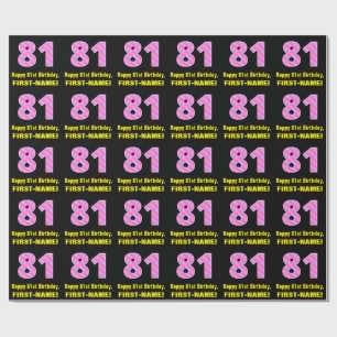 81st Birthday: Pink Stripes and Hearts "81" + Name Wrapping Paper
