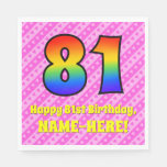 [ Thumbnail: 81st Birthday: Pink Stripes & Hearts, Rainbow # 81 Napkins ]