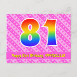 [ Thumbnail: 81st Birthday: Pink Stripes & Hearts, Rainbow 81 Postcard ]