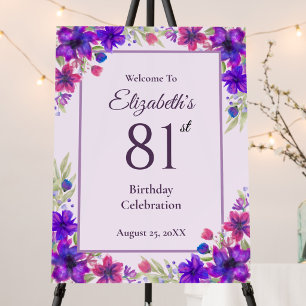 81st Birthday Purple Floral Welcome Sign