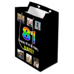 [ Thumbnail: 81st Birthday: Rainbow “81“, Custom Photos & Name Gift Bag ]