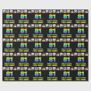 81st Birthday: Rainbow “81“; Custom Photos & Name Wrapping Paper