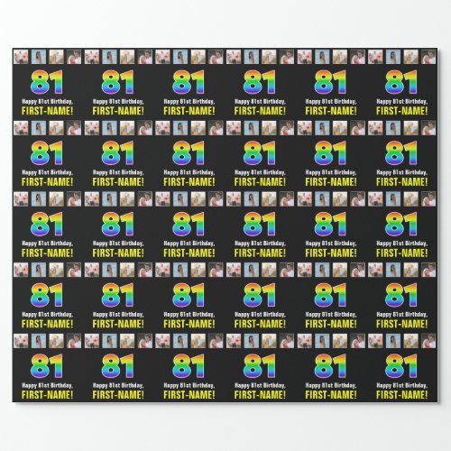 81st Birthday Rainbow 81 Custom Photos  Name Wrapping Paper