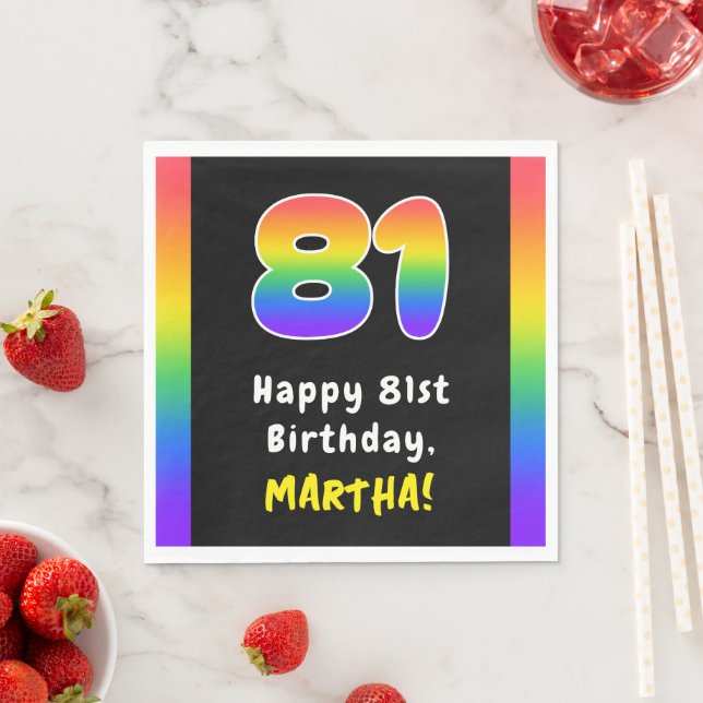 81st Birthday: Rainbow Spectrum # 81, Custom Name Napkins (Insitu)