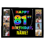 [ Thumbnail: 81st Birthday: Rainbow Text, Custom Photos & Name Gift Bag ]