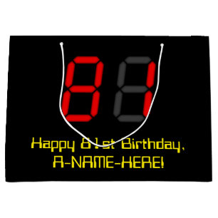 81st Birthday: Red Digital Clock Style "81" + Name Large Gift Bag