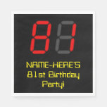 [ Thumbnail: 81st Birthday: Red Digital Clock Style "81" + Name Napkins ]