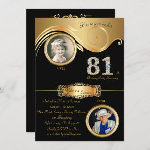 81st,Birthday Woman 81st,elegant art deco,black Invitation