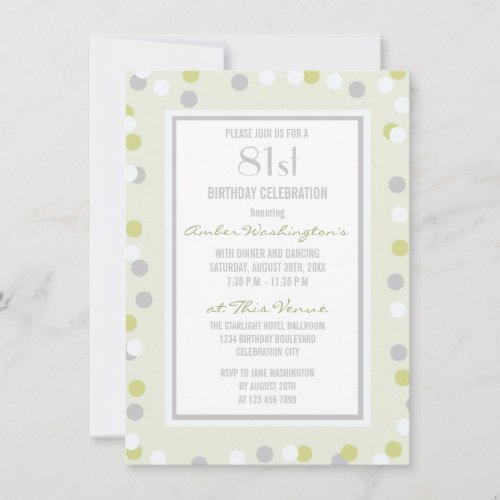 81st Green and Grey Polka Dots and Chevrons Invitation