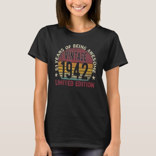 81th Birthday  Men Vintage 1942 81 Years Old Retro T_Shirt