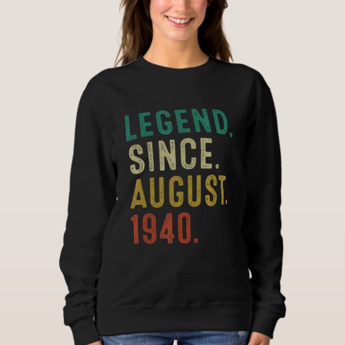 82 Years Old Legend Since August 1940 82nd Birthda Sweatshirt