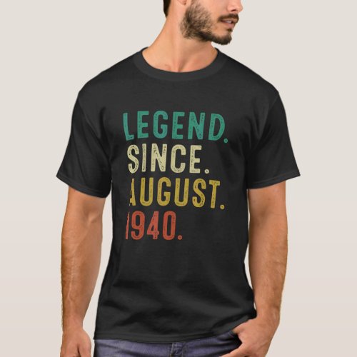 82 Years Old Legend Since August 1940 82nd Birthda T_Shirt
