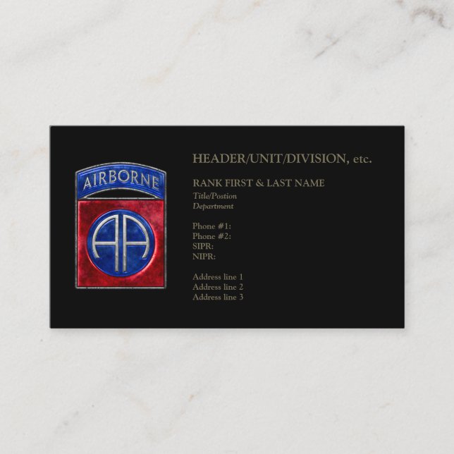 82nd Airborne Customizable Black Business Card (Front)