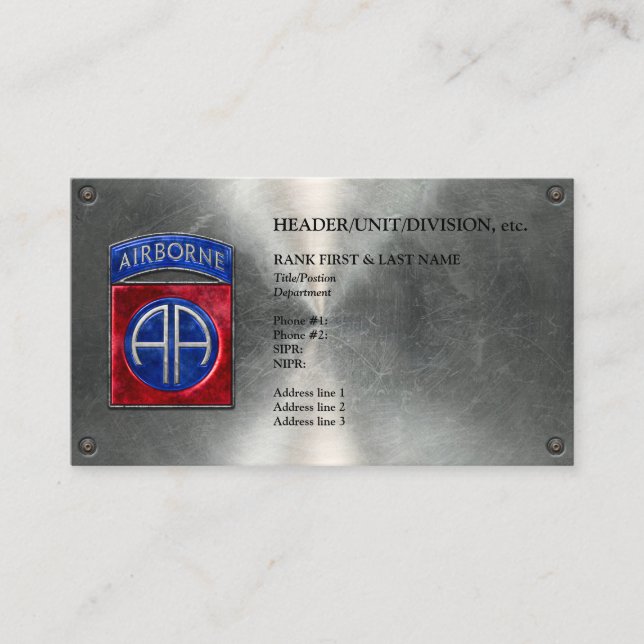 82nd Airborne Customizable Metallic Business Card (Front)