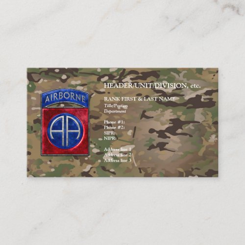 82nd Airborne Customizable OCP Camo Business Card