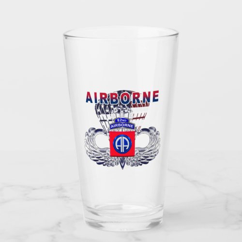 82nd Airborne Div American Flag Jump Wings Glass