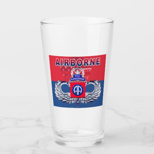 82nd Airborne Div Colors  American Flag Jump Wing Glass